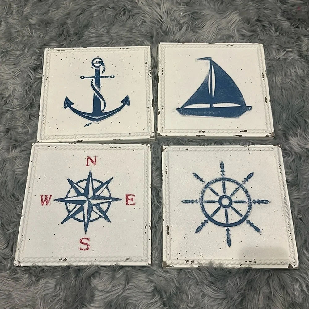 Set of 4 Metal Sail Boat Wall  Nautical Iron Artwork, Coastal Decor Olivia & May